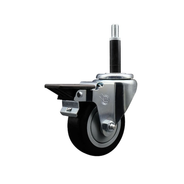 Service Caster 3.5'' Black Poly Swivel 3/4'' Expanding Stem Caster with Brake SCC-EX20S3514-PPUB-BLK-PLB-34 - main